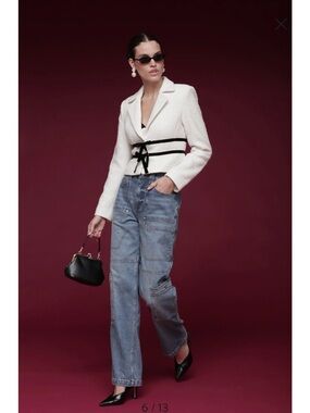 Avec Les Filles Bow Tweed Crop Jacket Minimalist Modern Sleek XL business casual
